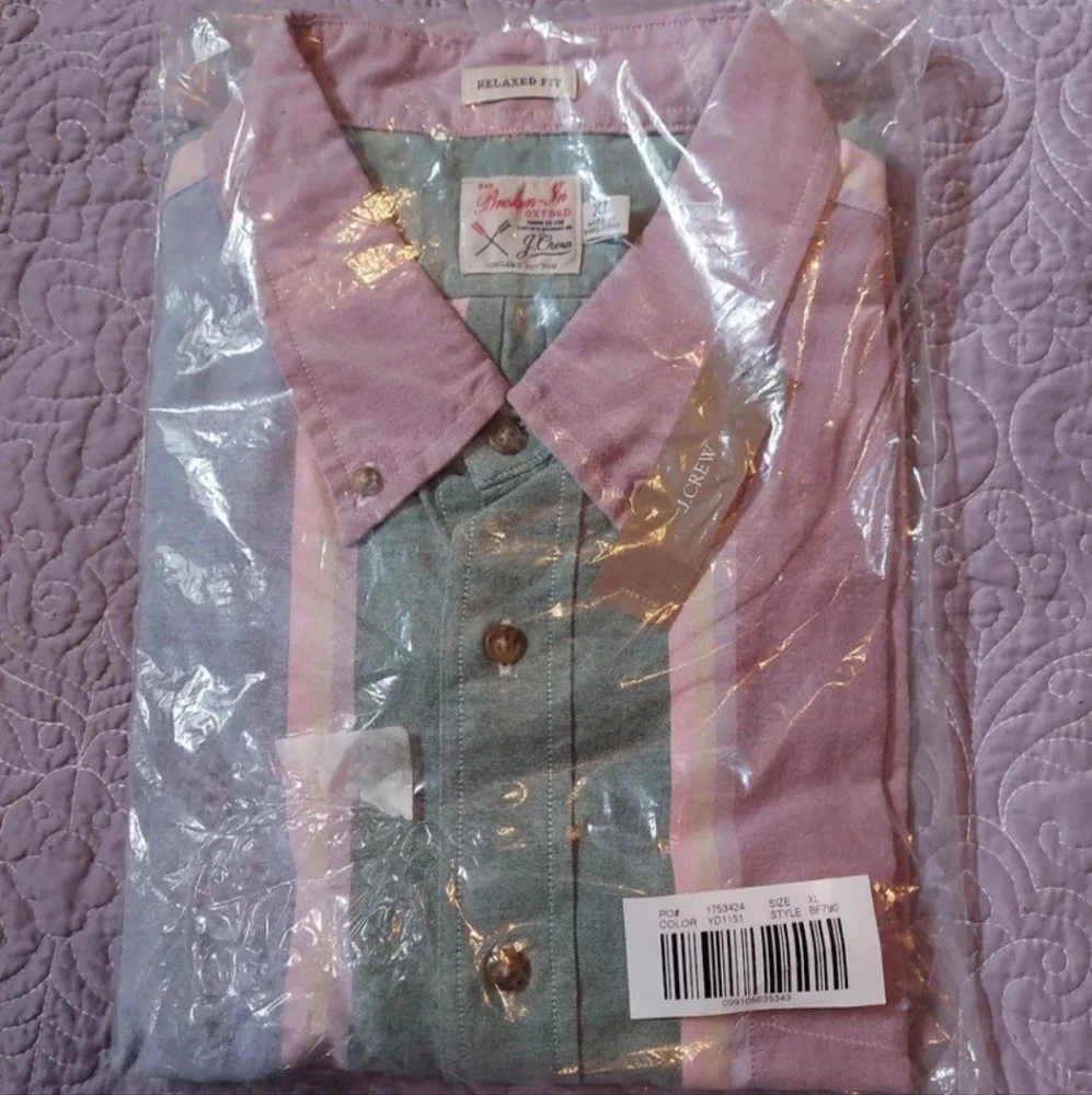 J.Crew Broken-in Oxford Shirt Organic Cotton LG Pastel Stripes XL 44-46 BNWT
